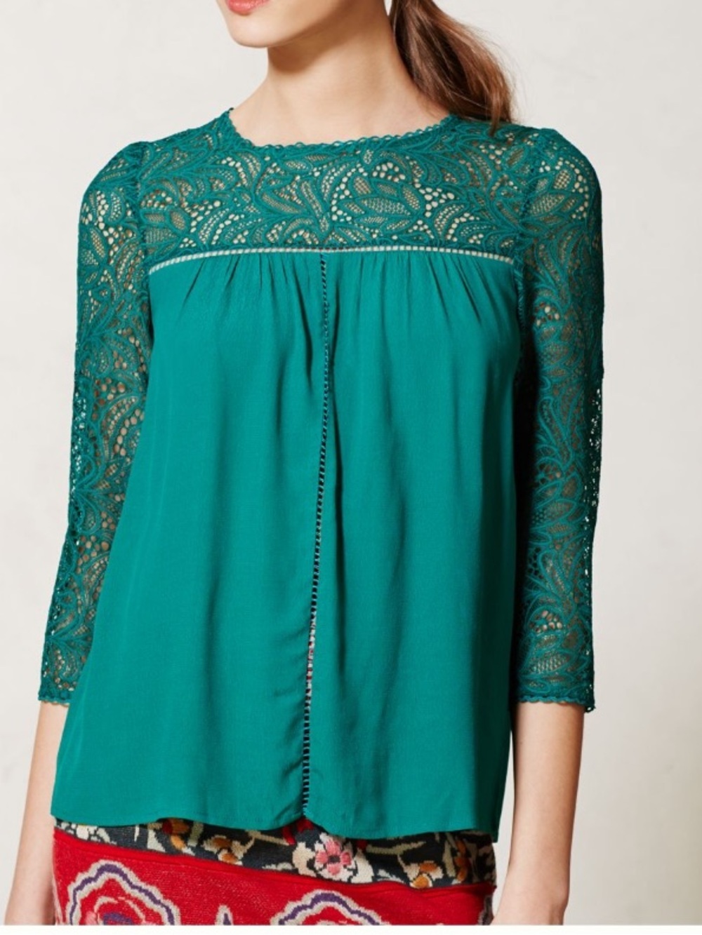 Moulinette Soeurs Anthropologie Green Lace Cloaked Blouse Size 4